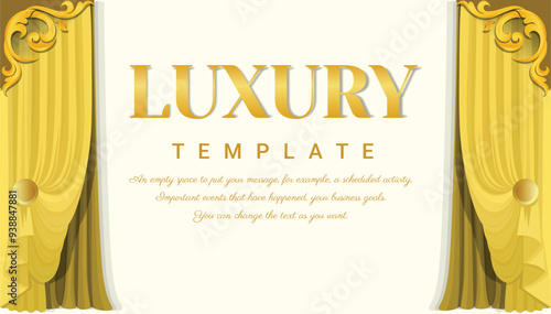Curtains elegant Yellow background, stage curtains, vintage frame for invitations and greeting cards, vector illustration.