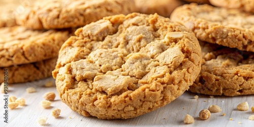 Close up of a delicious whole wheat and oatmeal biscuit crumbled, perfect for a healthy breakfast or snack