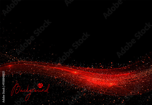Textured insulated arc with glittering red tinsel on black design.