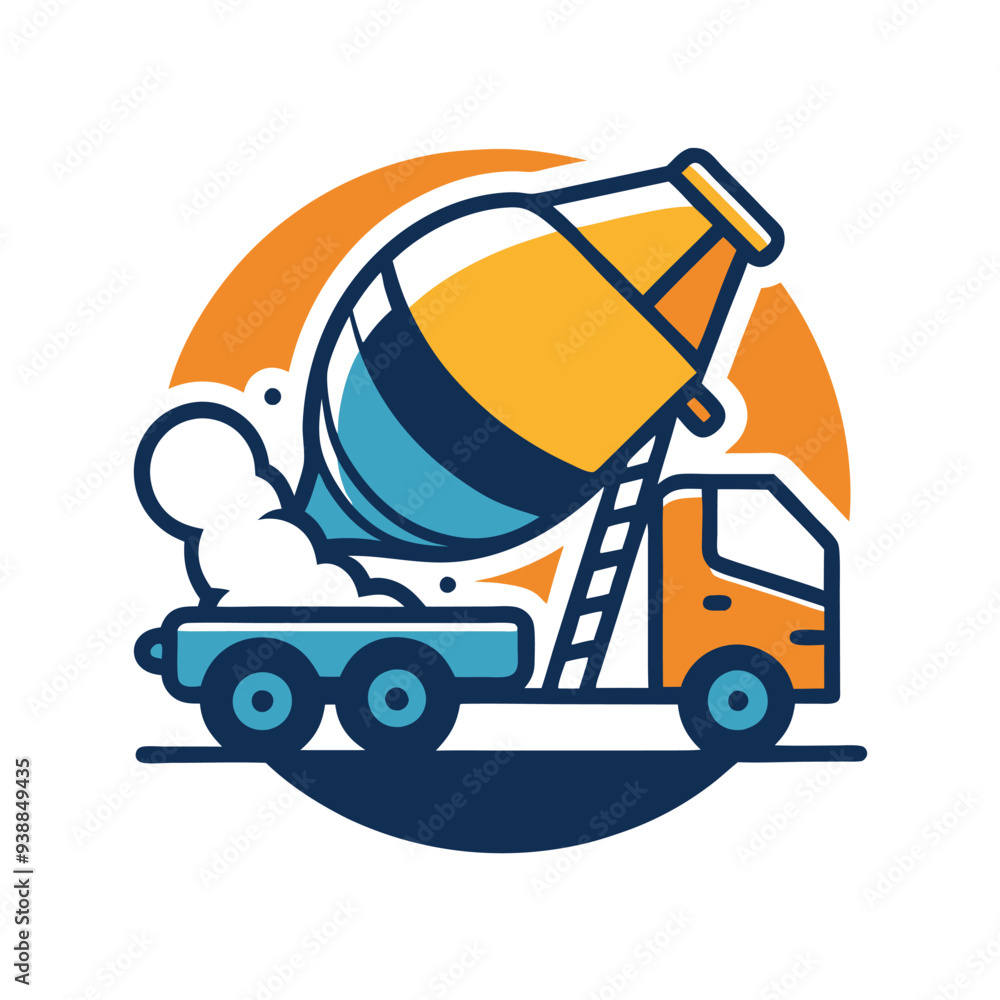 Naklejka premium Professional construction logo featuring a cement mixer pouring concrete – a fun and bold design representing foundational work, ideal for builders, contractors, and construction companies