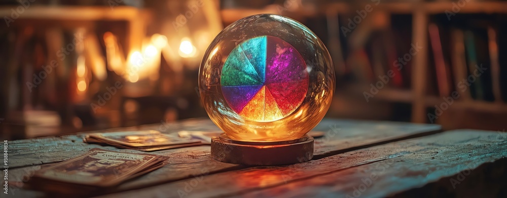 Astrological business advice, tarot theme with glowing Pie Chart Astrological business advice, tarot theme with glowing Pie Chart