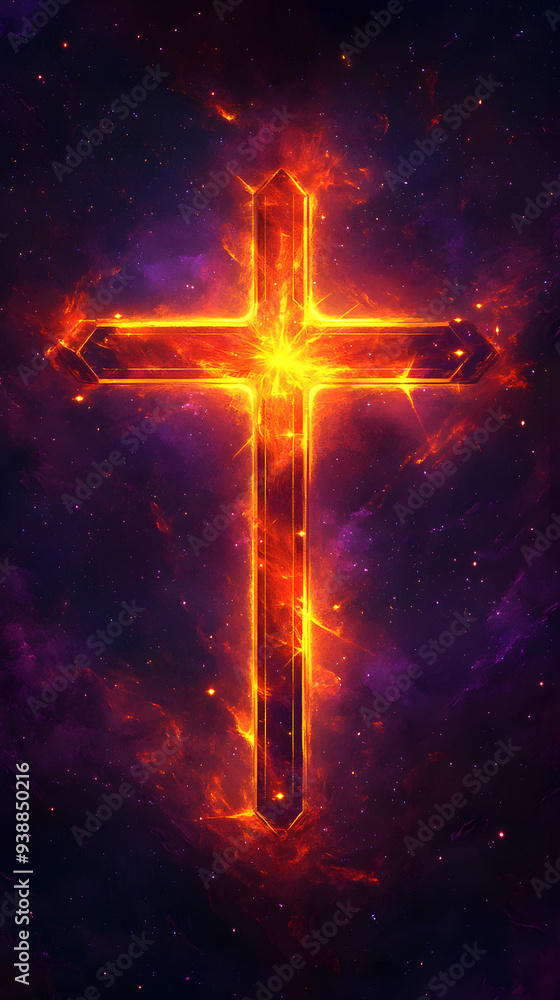 Fiery Glowing Cross Mobile Wallpaper with Cosmic Background Fiery Glowing Cross Mobile Wallpaper with Cosmic Background