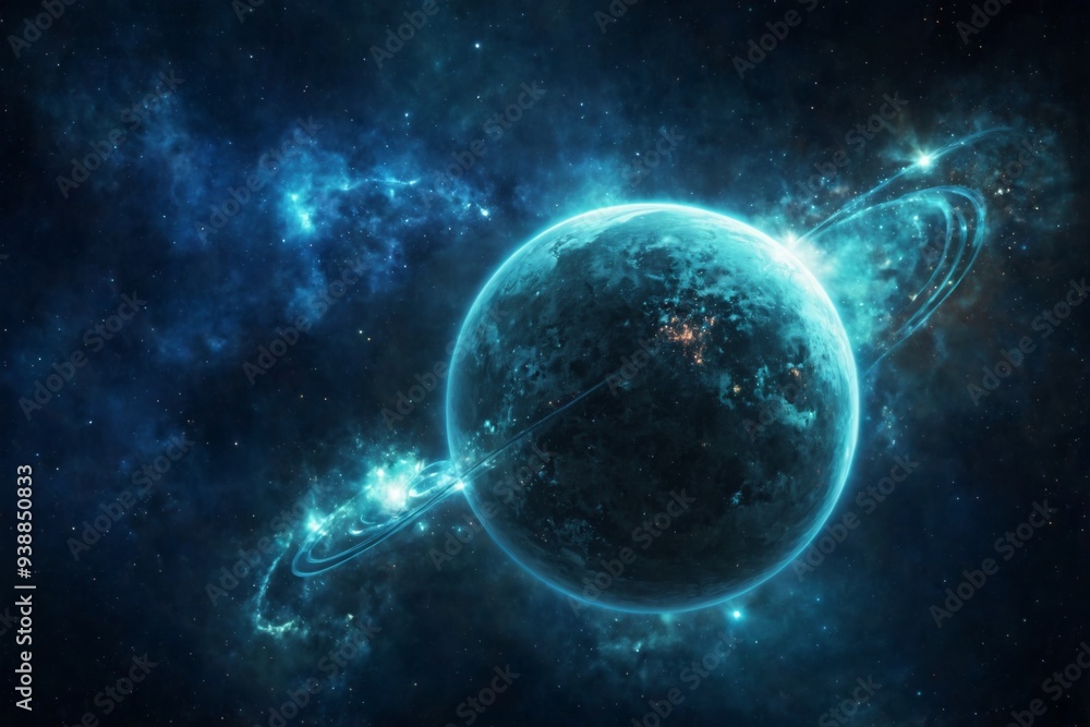 Fototapeta premium Digital illustration planet outer space center image dark Neptun