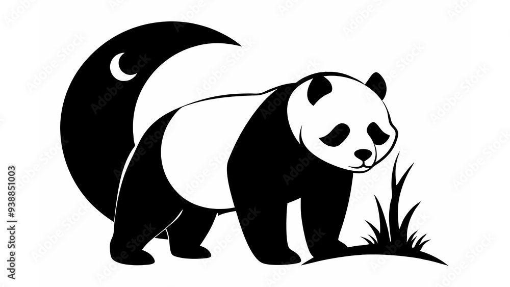 Panda Silhouette Vector on White Background Panda Silhouette Vector on White Background