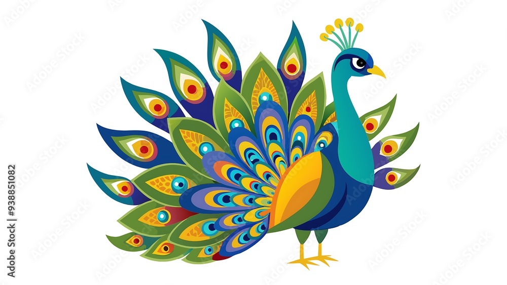 Obraz premium Colorful Peacock Feathers Vector Set on White Background