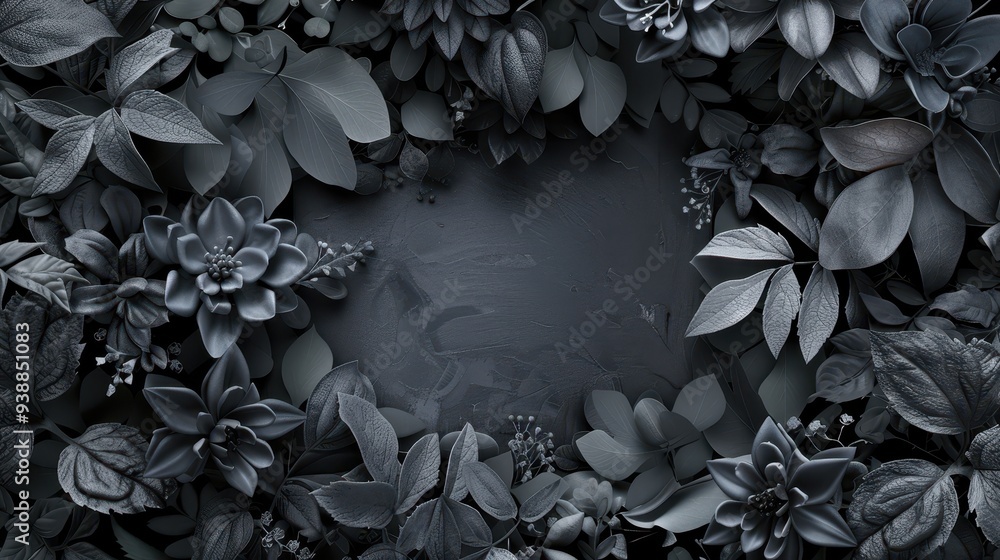 Monochromatic Floral Border with Gray Background Monochromatic Floral Border with Gray Background