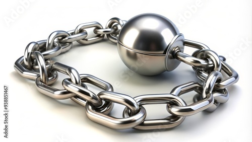 A Heavy Metal Shackle With An Attached Chain Against A White Background, Ideal For Themes Of Security, Imprisonment, Or Restraint.