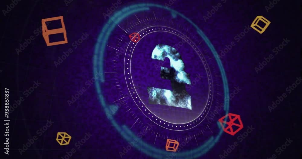 Rotating number 2 with geometric shapes and digital animation on purple background Rotating number 2 with geometric shapes and digital animation on purple background