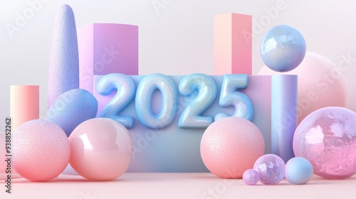 Pastel 3D Render of Soft 2025 in New Year Room