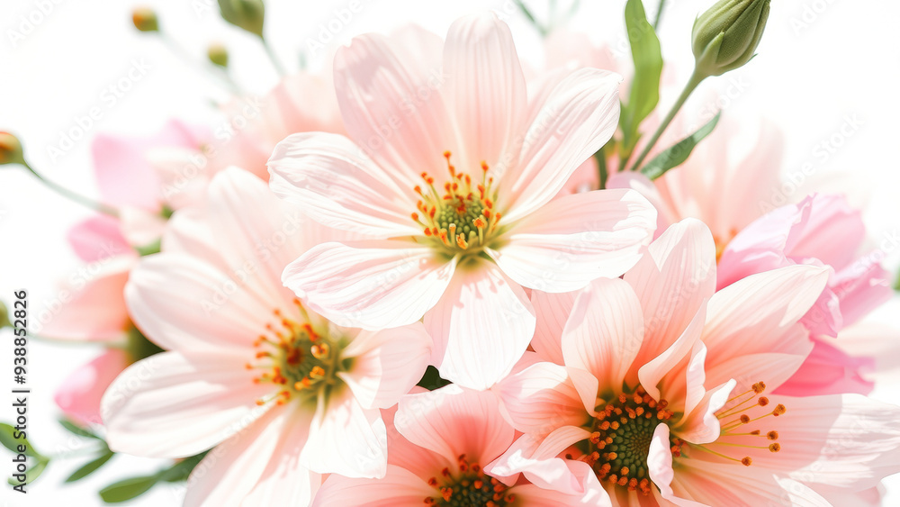 Delicate Pink Flowers with Soft Focus and White Background Delicate Pink Flowers with Soft Focus and White Background