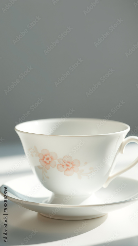 White Teacup with Floral Design on Saucer White Teacup with Floral Design on Saucer