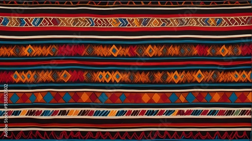 Close-up of geometric patterns on traditional mexican textile AI generative.