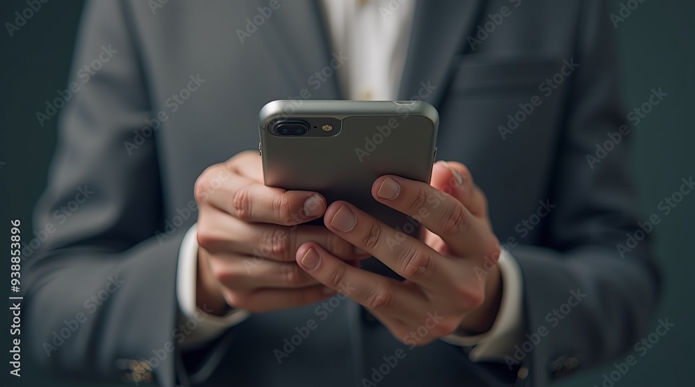 Professional Businessman Using Smartphone: Modern Executive Managing Digital Communications on Mobile Device Professional Businessman Using Smartphone: Modern Executive Managing Digital Communications on Mobile Device