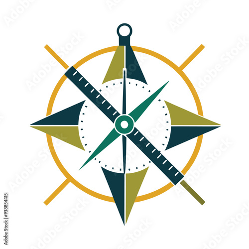 A geometric logo using a compass and ruler in a cross pattern, representing accuracy and design