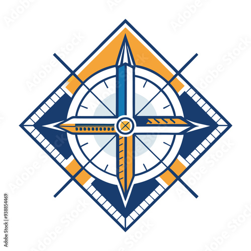 A geometric logo using a compass and ruler in a cross pattern, representing accuracy and design