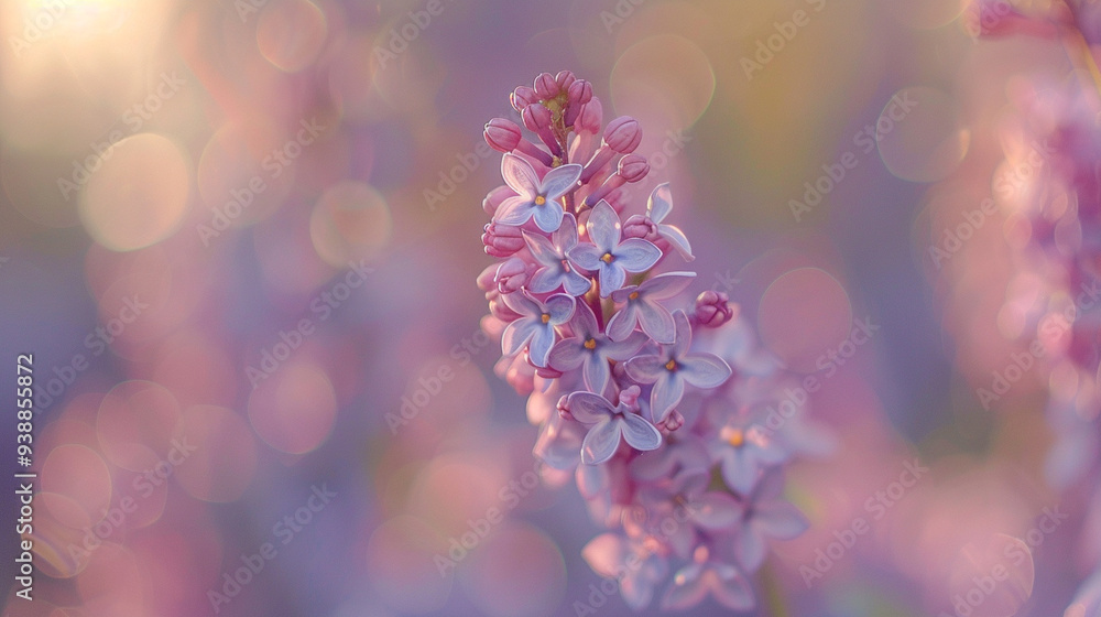 A single lilac blossom in focus, with a blurred background of other lilac flowers A single lilac blossom in focus, with a blurred background of other lilac flowers