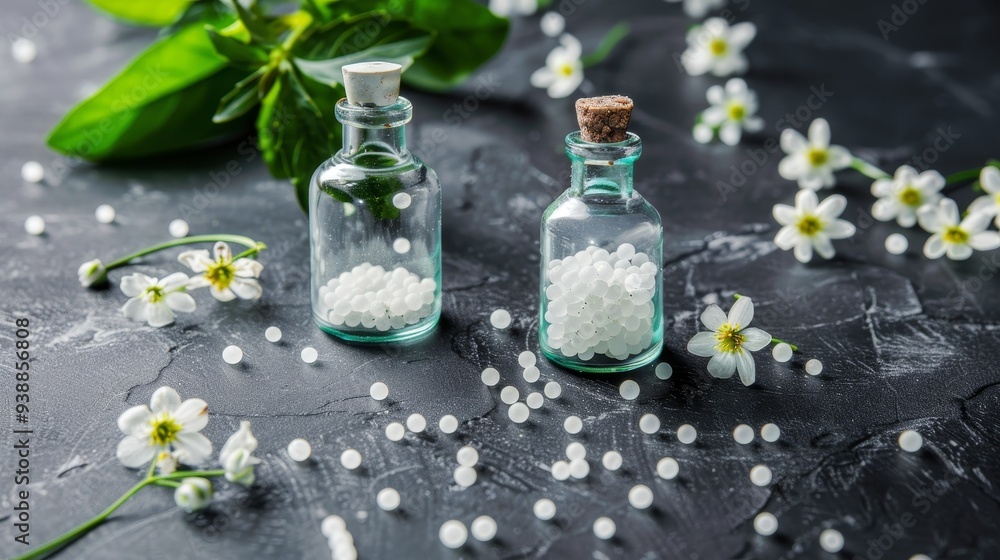Close-Up View of a Glass Vial Containing Medicine, Highlighting the Concept of Homeopathy and Nature as an Alternative Medicine Approach Close-Up View of a Glass Vial Containing Medicine, Highlighting the Concept of Homeopathy and Nature as an Alternative Medicine Approach