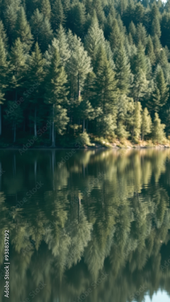 Evergreen Trees Reflected in Still Water Evergreen Trees Reflected in Still Water