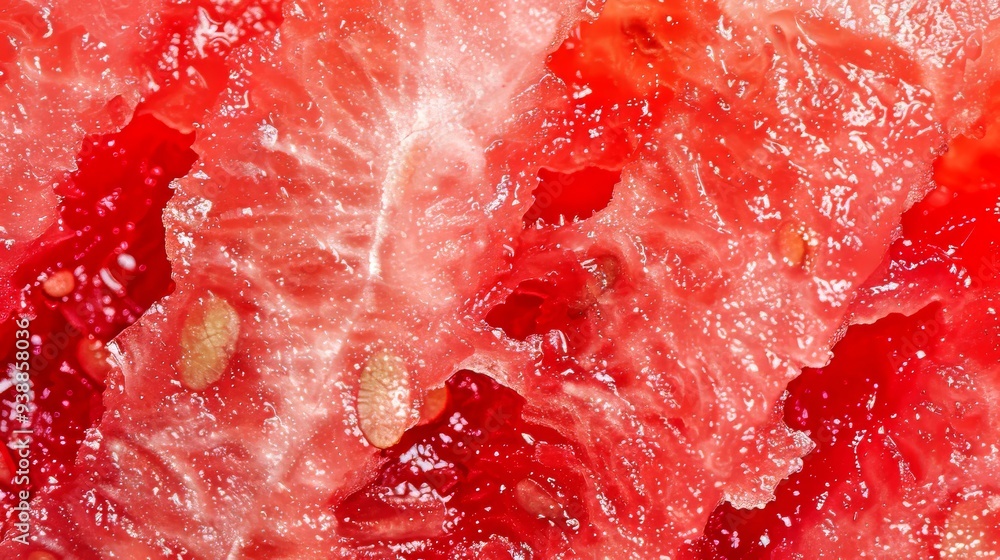 Close-Up of Fresh Juicy Watermelon with Vibrant Red Flesh and Seed Patterns, Highlighting the Refreshing and Hydrating Qualities of Summer's Favorite Fruit Close-Up of Fresh Juicy Watermelon with Vibrant Red Flesh and Seed Patterns, Highlighting the Refreshing and Hydrating Qualities of Summer's Favorite Fruit