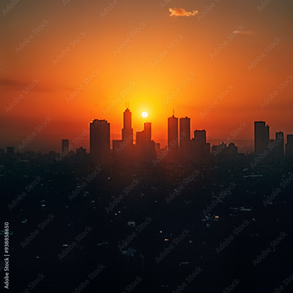 Aerial view of a city skyline at sunset - AI Generated Aerial view of a city skyline at sunset - AI Generated