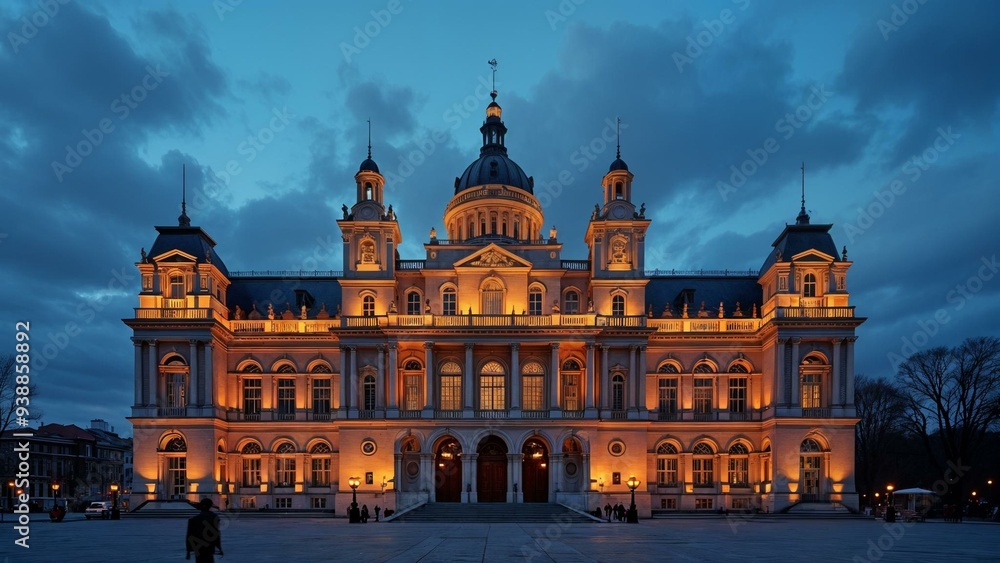 Fototapeta premium Famous city landmark captured during twilight - AI Generated