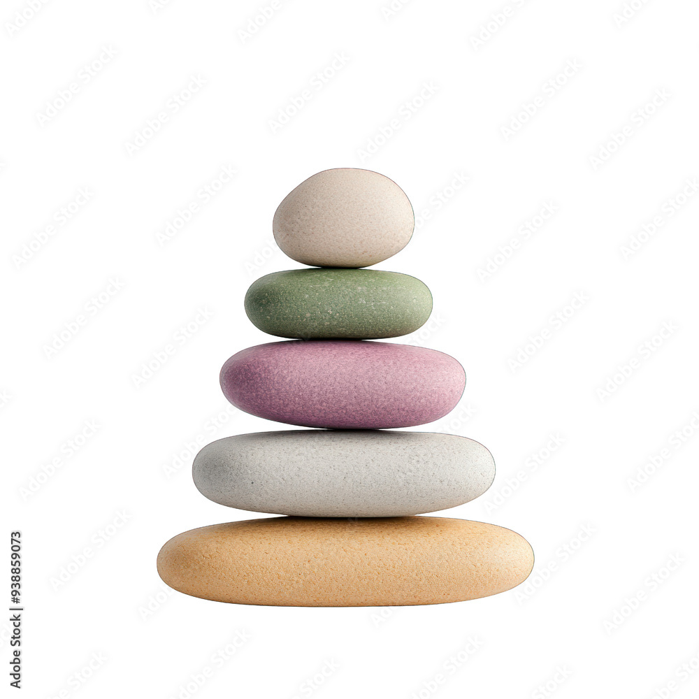 Colorful stack of smooth pebbles arranged in a pyramid on white background, representing balance and harmony in nature. transparent background Colorful stack of smooth pebbles arranged in a pyramid on white background, representing balance and harmony in nature. transparent background