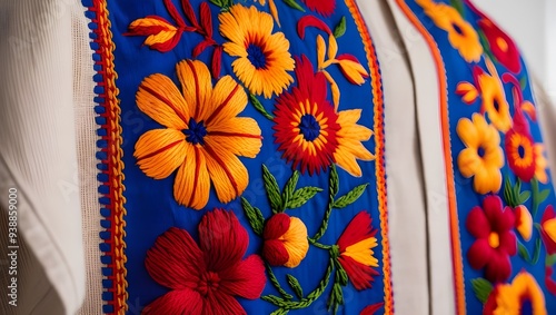 Hispanic textile close-up showcasing intricate embroidery and vibrant colors AI generative.