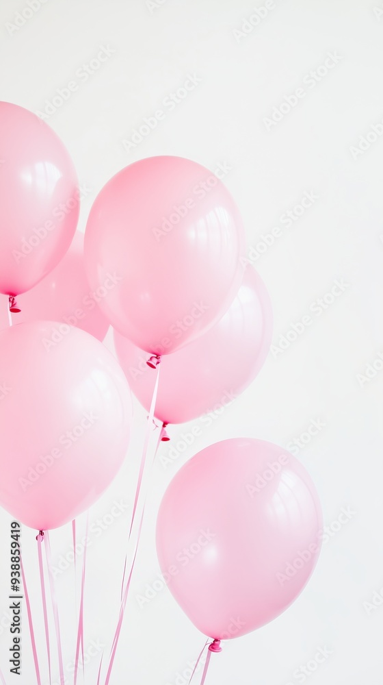 Pink balloons floating in the air against a white background Pink balloons floating in the air against a white background