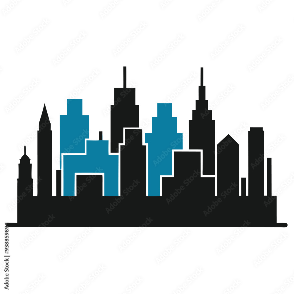 Naklejka premium A simple city skyline silhouette, representing urban development and construction firms