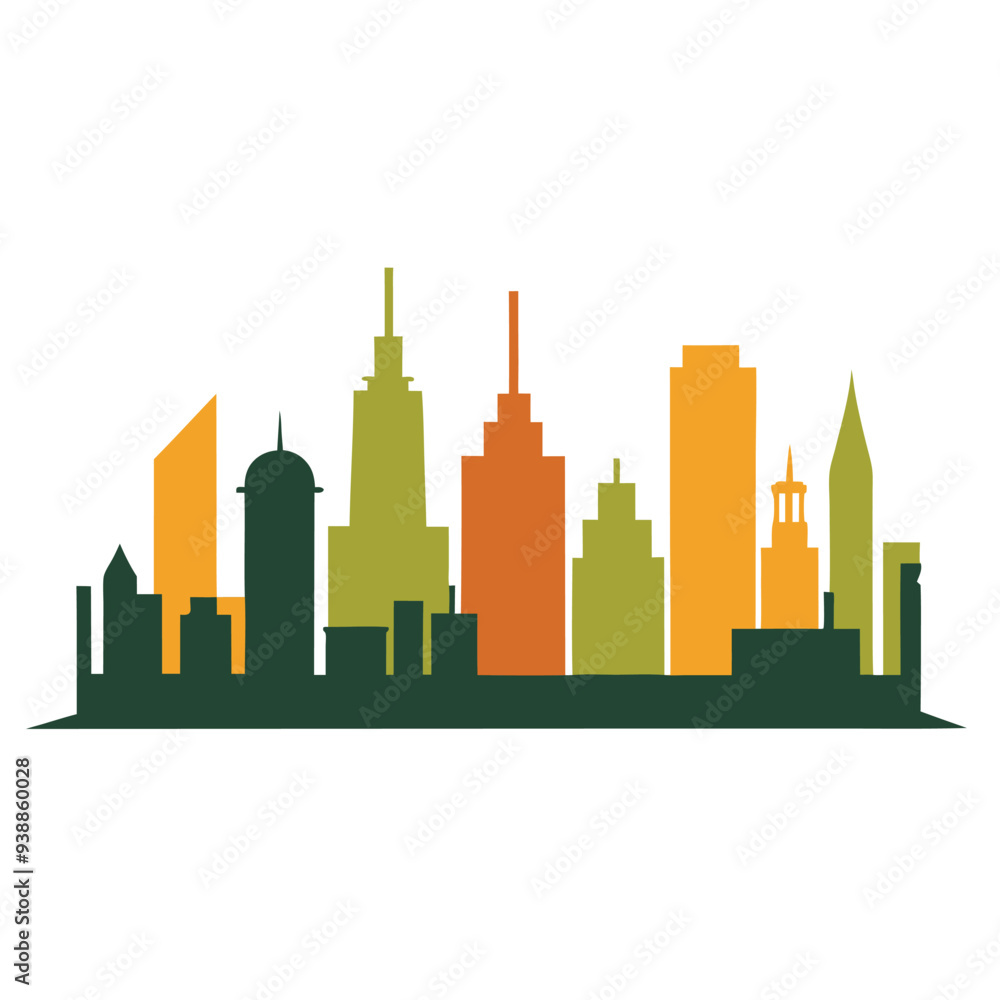 Naklejka premium A simple city skyline silhouette, representing urban development and construction firms
