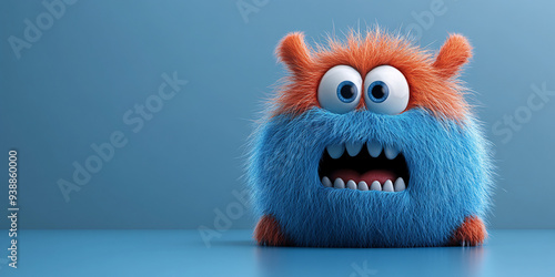 A funny monster cartoon character isolated on a blue background, perfect for Halloween designs, children's books, and playful illustrations.