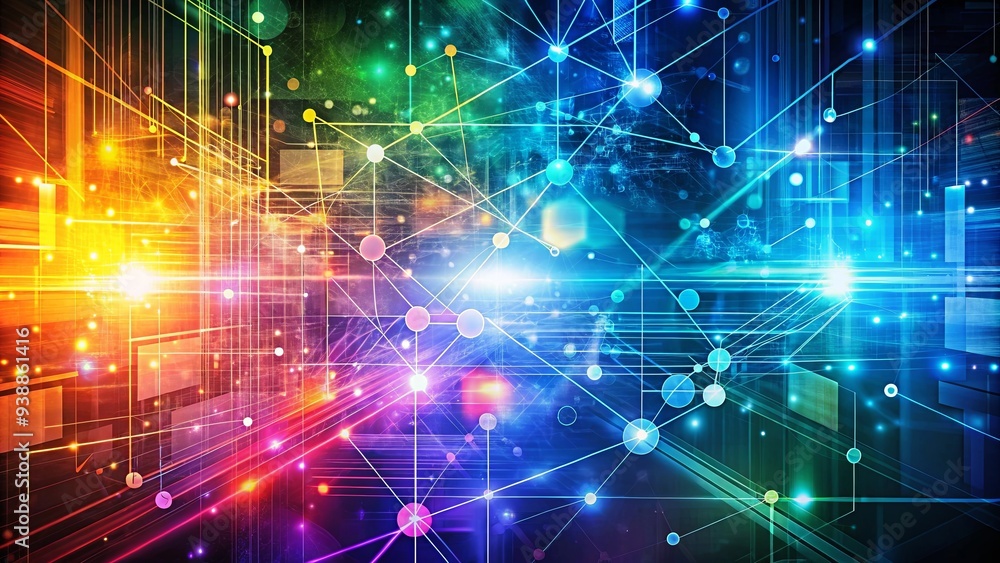 Fototapeta premium Abstract technology communication concept background with digital elements and vibrant colors