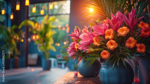 Wallpaper Mural Elegant Floral Arrangements for a Grand Office Opening Party with Vibrant Decor and Warm Lighting Torontodigital.ca