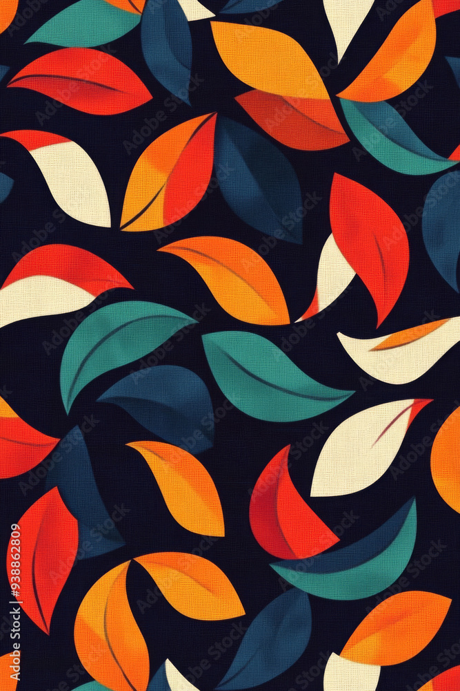 A colorful leaf pattern is displayed on a black background