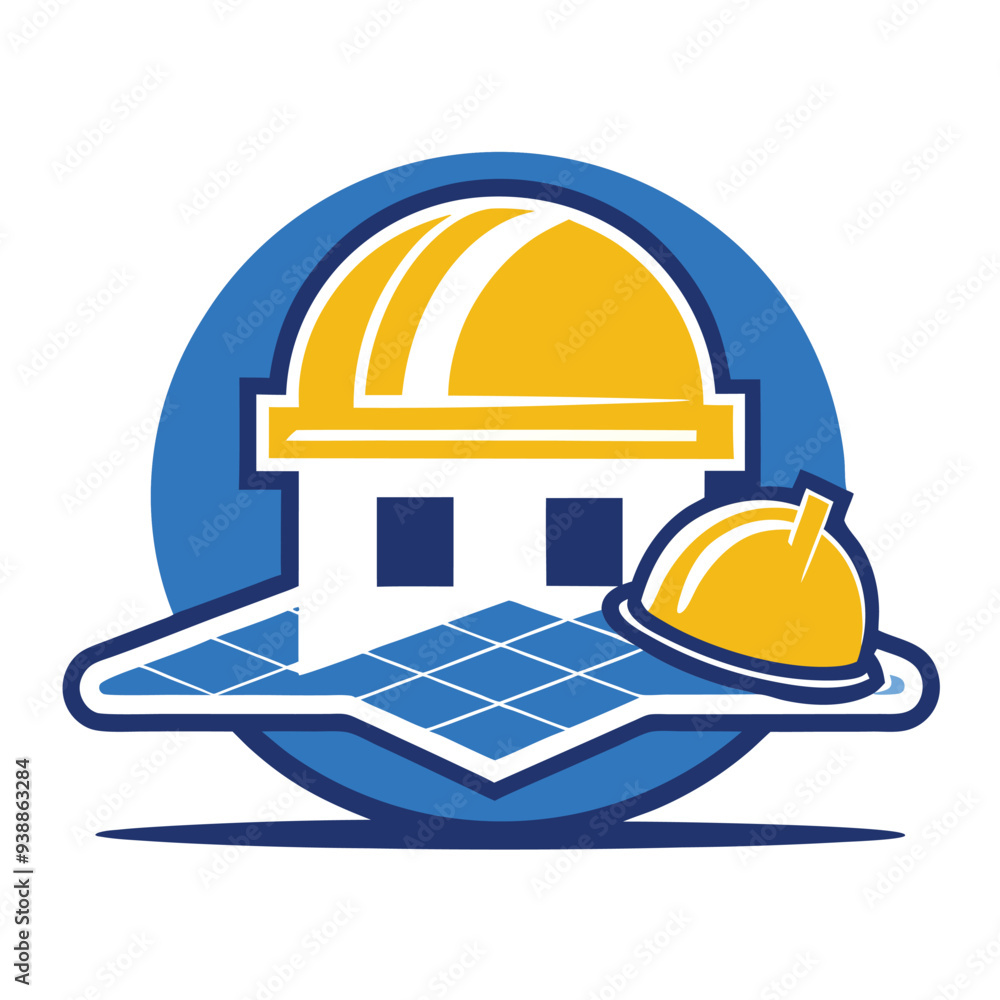 Fototapeta premium A logo combining a construction helmet resting on top of a blueprint to represent project management and fieldwork
