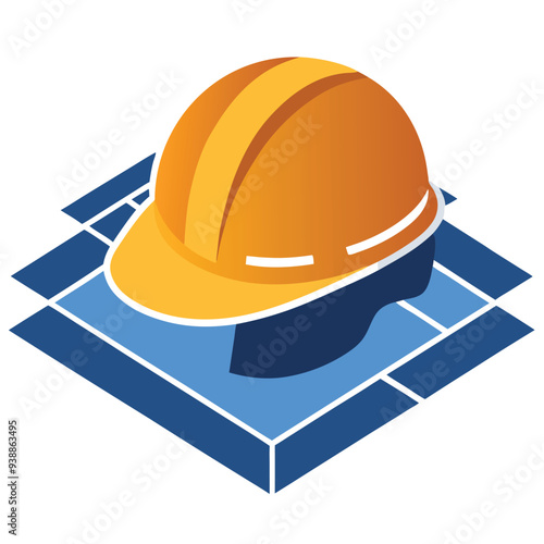 A logo combining a construction helmet resting on top of a blueprint to represent project management and fieldwork