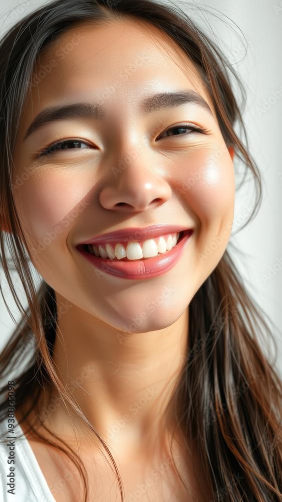Close-up Portrait of a Smiling Woman with Long Black Hair Close-up Portrait of a Smiling Woman with Long Black Hair
