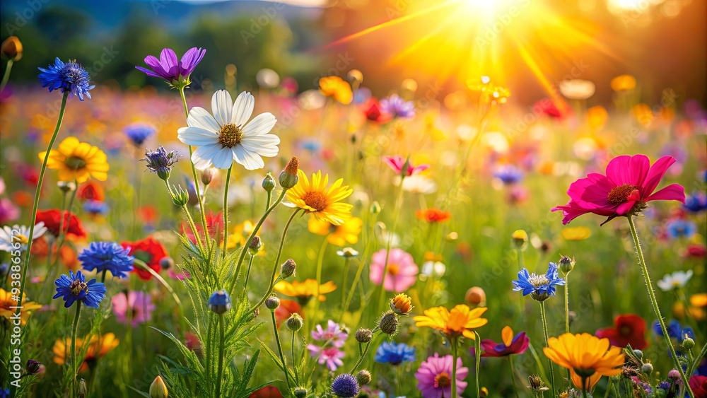 Vibrant wildflowers swaying gracefully in a sunlit meadow Vibrant wildflowers swaying gracefully in a sunlit meadow