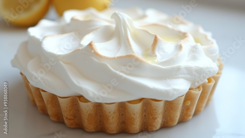 Close-up of a Creamy Lemon Meringue Tart photo