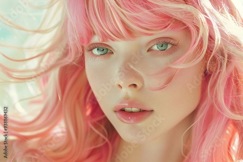 Playful and Chic Young Woman Sporting Delicate Pastel Pink Hair