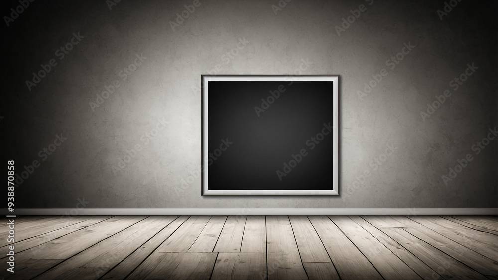 A blank picture frame with a white border standing on a wooden table under soft lighting conditions. A blank picture frame with a white border standing on a wooden table under soft lighting conditions.
