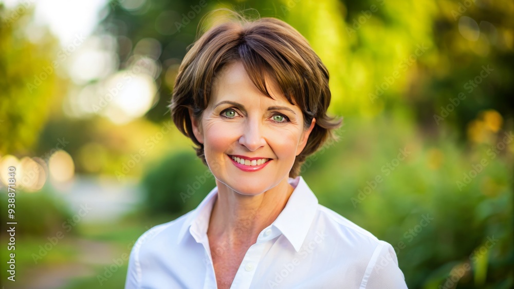 A warm-smiling, fit, and confident middle-aged woman with short brown hair and bright blue eyes, wearing a casual white shirt and jeans, standing outdoors. A warm-smiling, fit, and confident middle-aged woman with short brown hair and bright blue eyes, wearing a casual white shirt and jeans, standing outdoors.