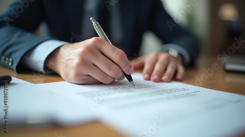 Professional Signing Important Document: Close-up of Businessman's Hand with Pen on Paper in Corporate Office