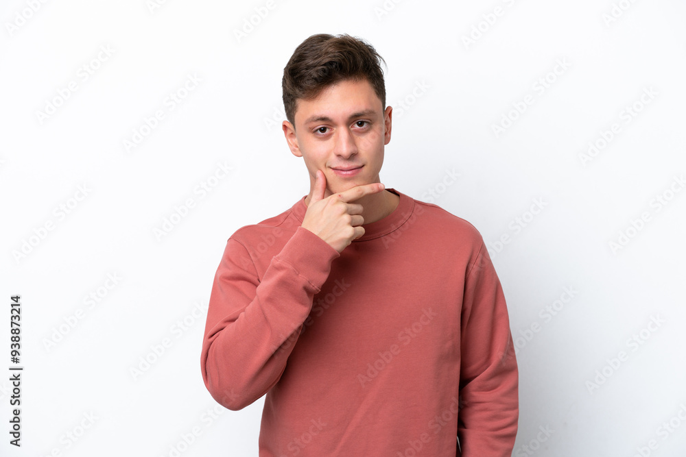 Young handsome Brazilian man isolated on white background thinking Young handsome Brazilian man isolated on white background thinking