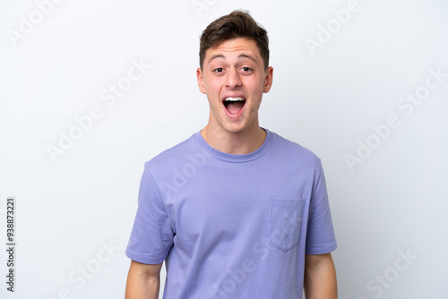 Young handsome Brazilian man isolated on white background with surprise facial expression