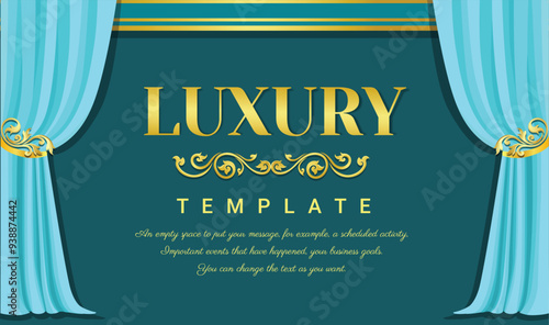 The luxury of Blue fabric texture background, Blue curtains elegant, Baroque ornament. Square theater background. vector illustration.
