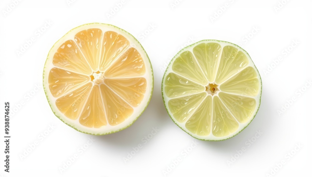 Lime slices are isolated on a white background. Flat lay, top view Lime slices are isolated on a white background. Flat lay, top view