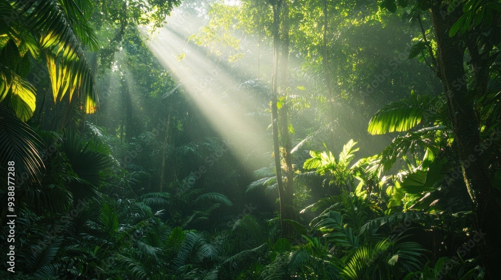 Sunlight Streaming Through Lush Rainforest Sunlight Streaming Through Lush Rainforest