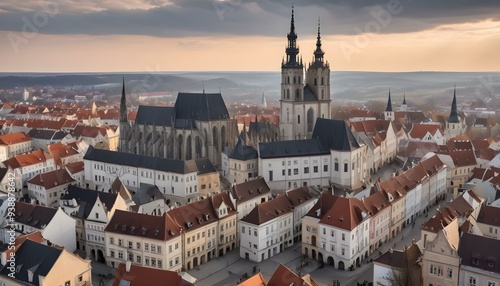 Aerial drone view of the Sibiu Lutheran Cathedral Romania