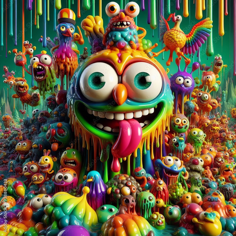 A Whimsical Wonderland of Colorful Creatures: Vibrant Characters Come to Life in a Spectacular Melting Landscape of Joy and Playfulness A Whimsical Wonderland of Colorful Creatures: Vibrant Characters Come to Life in a Spectacular Melting Landscape of Joy and Playfulness